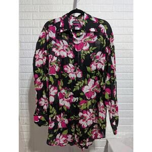 Tom Ford Navy Blue Hot Pink Floral Print Women's Blouse Sz 46